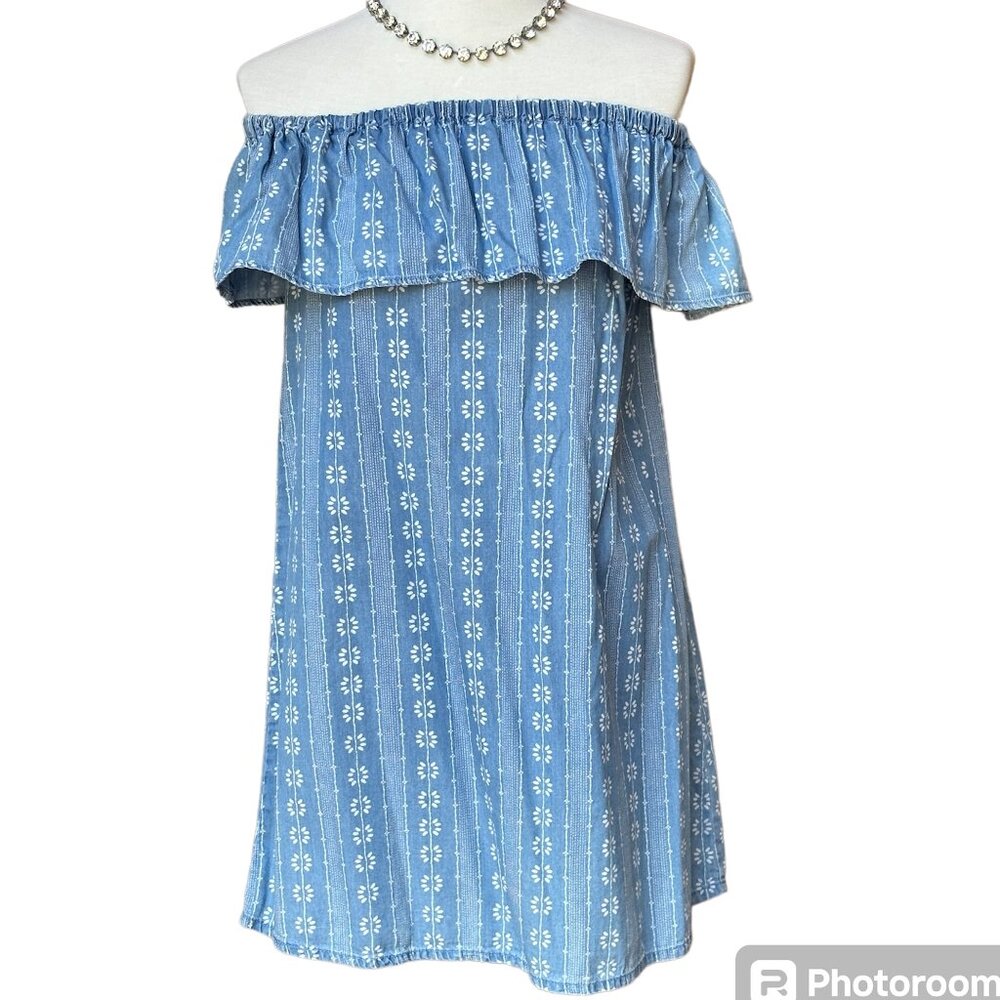 Love Fire Denim Off Shoulder Dress Small